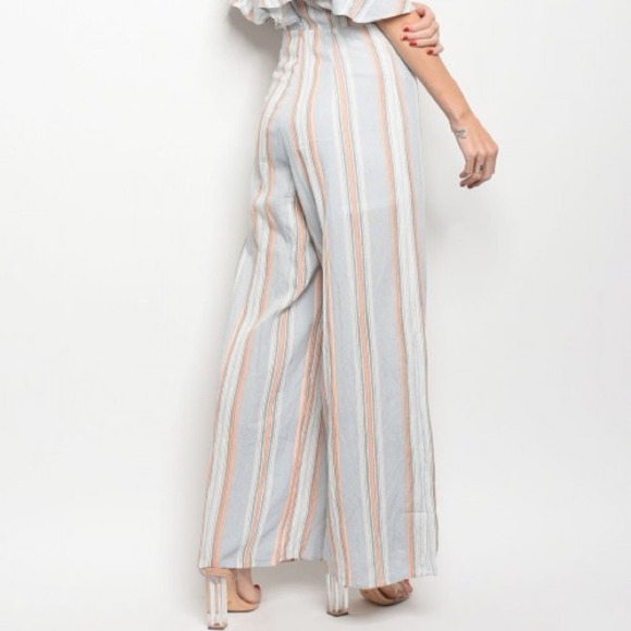 Striped Ruffle Jumpsuit Wide Leg - Picture 4 of 6